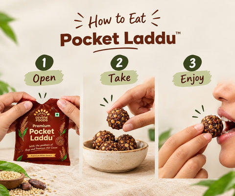 Divine Pocket Laddu Ragi Cocoa | Guilt-Free Snack | Pack of 20 Sachets