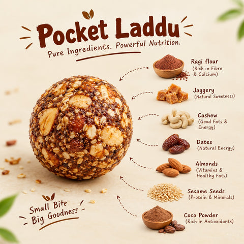Divine Pocket Laddu Ragi Cocoa | Guilt-Free Snack | Pack of 20 Sachets