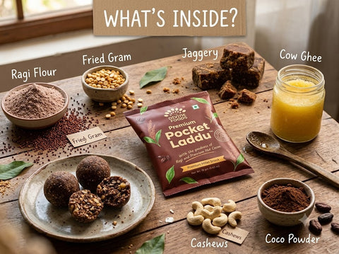 Divine Pocket Laddu Ragi Cocoa | Guilt-Free Snack | Pack of 20 Sachets