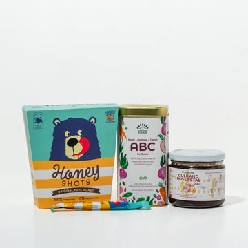 Divine Back to School Kit - Gulkand (400 gm) + Honey Shots (30 Sachets) + ABC Milk Mix (Apple, Beetroot and Carrot)