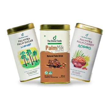 Divine Palm Combo - Palmyra Palm Sugar + Palm Milk Instant Mix + Palmyra Palm Candy (Karkandu)