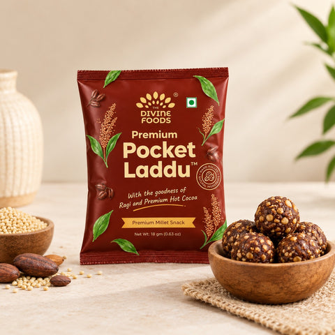 Divine Pocket Laddu  Ragi Cocoa | Guilt-Free Snack | Pack of 20 Sachets