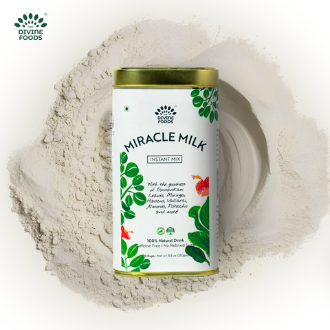 The Divine Foods Miracle Milk Mix product image featuring a nutritious milk blend for daily wellness and family nutrition.