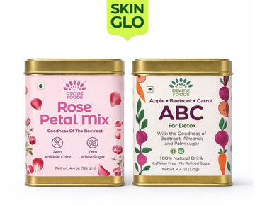Skin Glo Combo – Natural Rose Petal Milk Mix + ABC Latte Mix (Apple, Beetroot & Carrot) | 125g Each | Glow from Within