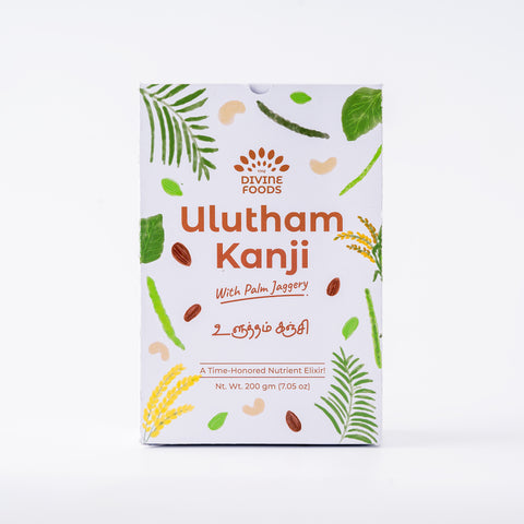The Divine Foods Ulutham Kanji Mix made with traditional ingredients for a nourishing and comforting porridge.