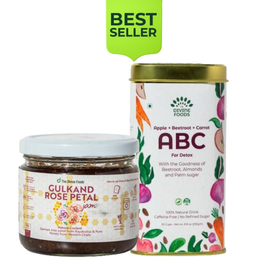 Divine Skin Glow Combo = Natural ABC latte Milk Mix (Apple+Beetroot+Carrot) + Gulkand (With Cooling Properties)